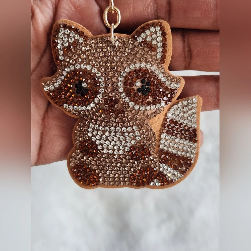 Rhinestone Raccoon Keychain with Tassel Bag Charm